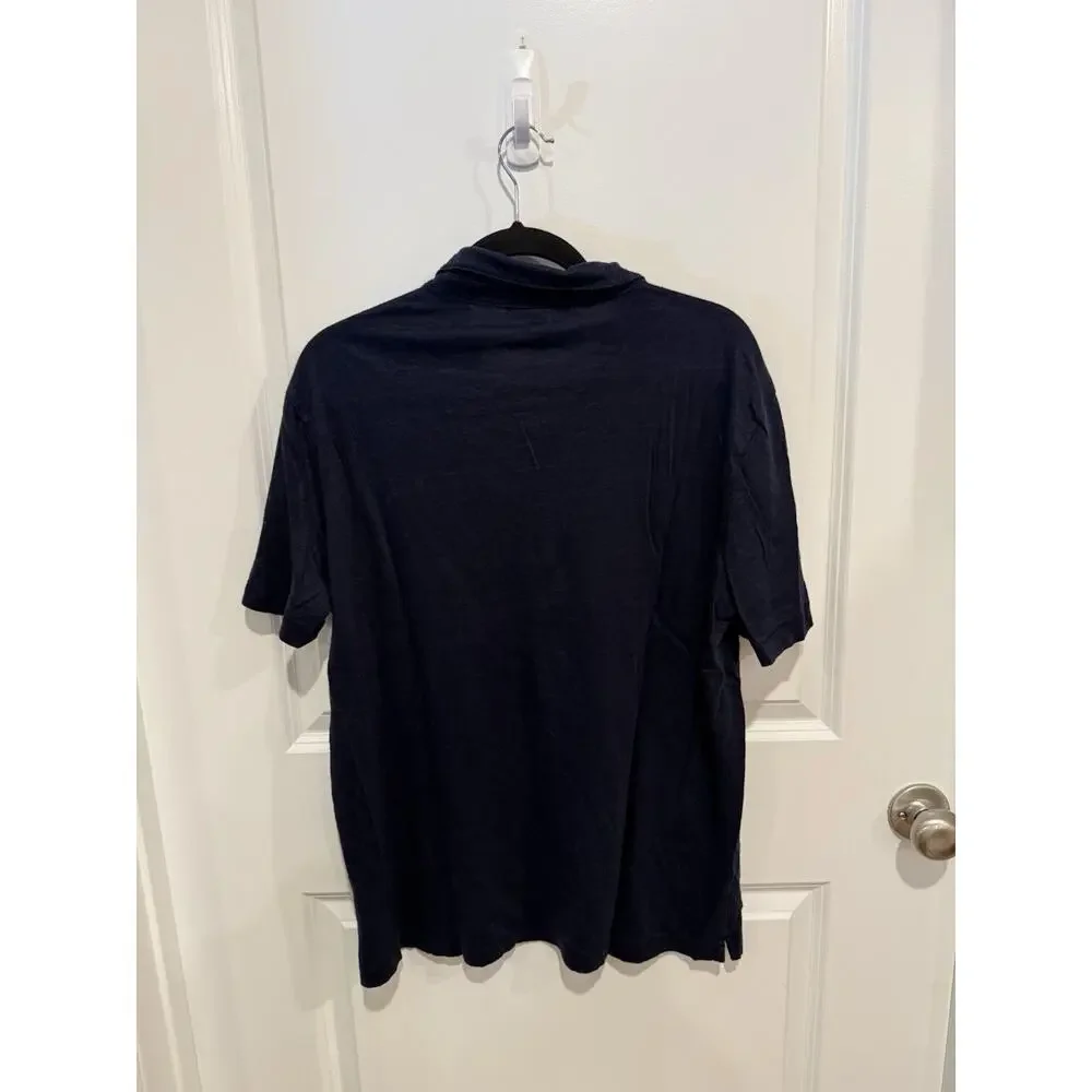 Banana Republic Polo Shirt Mens Sz L Tall Navy Linen Lightweight Soft Summer
